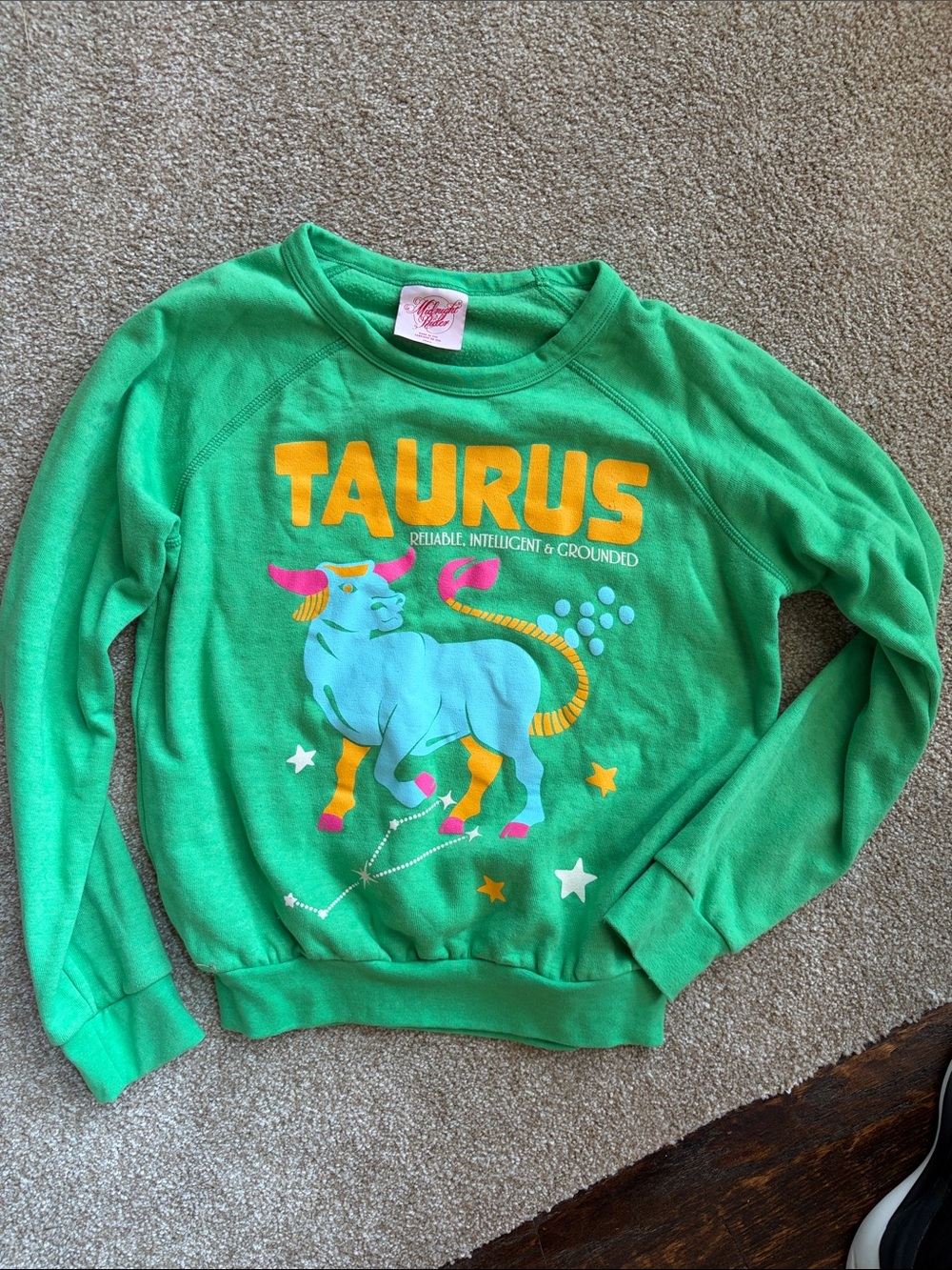 Midnight Rider Green Taurus Graphic Sweatshirt with Colorful Bull